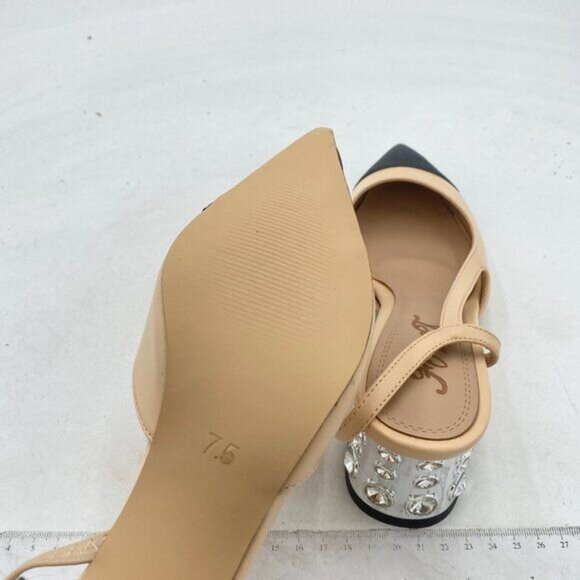 FOWT Light Apricot Rhinestone Chunky Heel Pumps Pointed Cap Toe Slingback Sandal - Picture 6 of 8